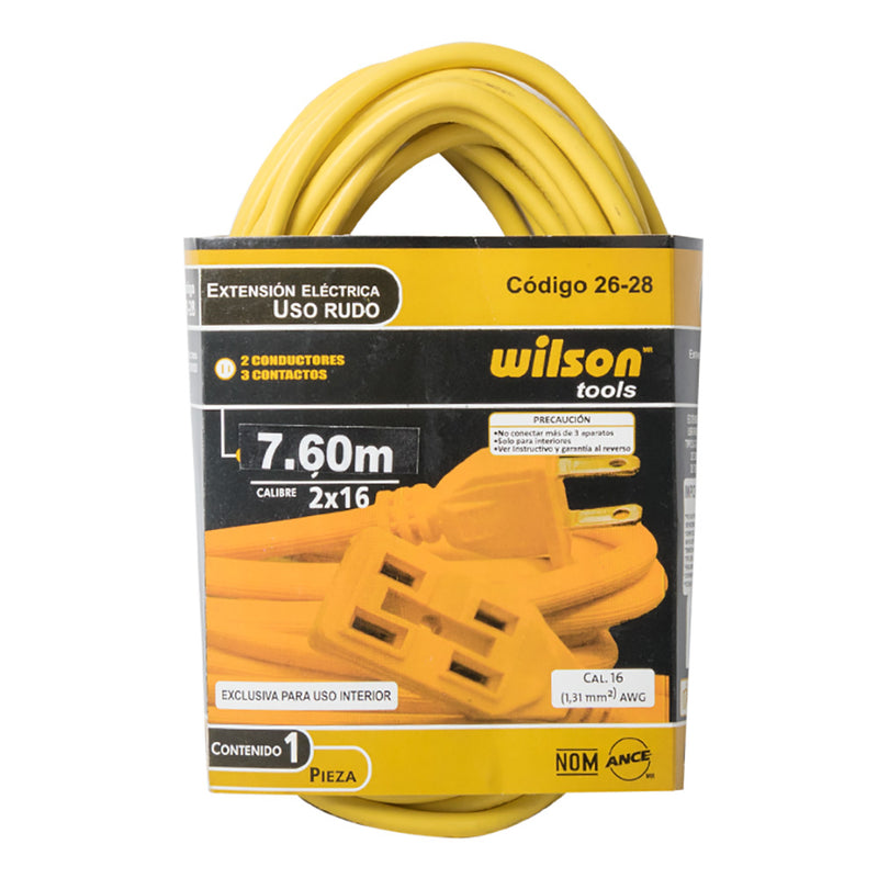 Extensión Eléctrica Uso Rudo 2.4 a 30mts, Amarilla - 15.2mts