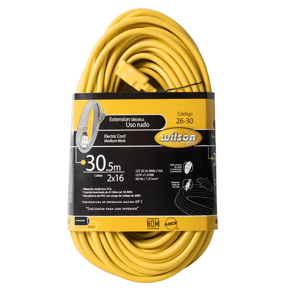 Extensión Eléctrica Uso Rudo 2.4 a 30mts, Amarilla - 30.5mts