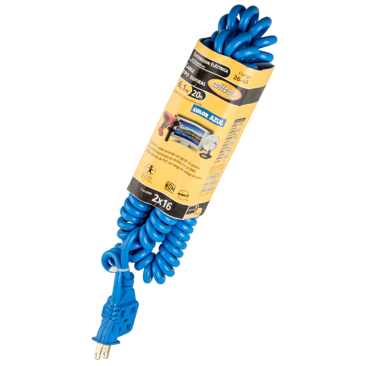 Extensión Eléctrica en Espiral Uso Doméstico de 3 y 6 mts - 6.1 Mts/Azul
