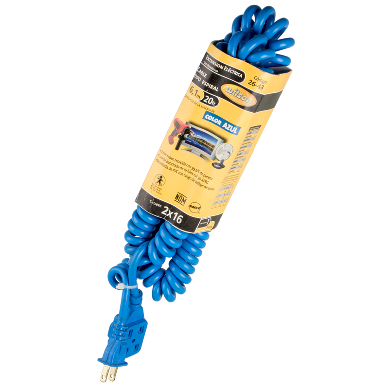 Extensión Eléctrica en Espiral Uso Doméstico de 3 y 6 mts - 6.1 Mts/Azul
