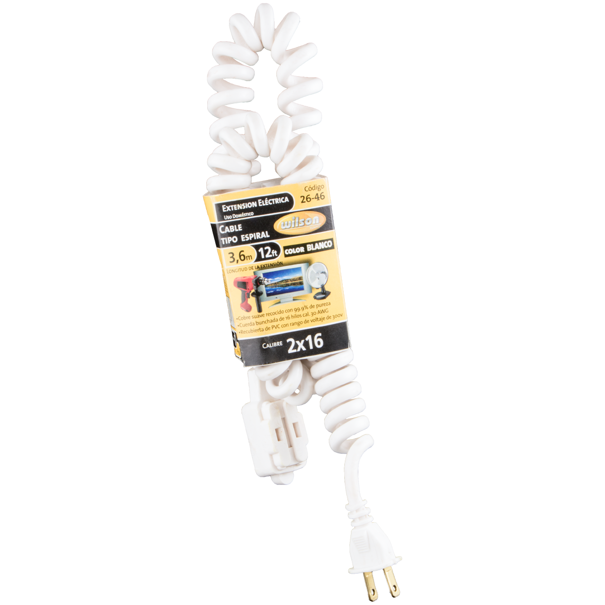 Extensión Eléctrica en Espiral Uso Doméstico de 3 y 6 mts - 3.6 Mts/Blanca