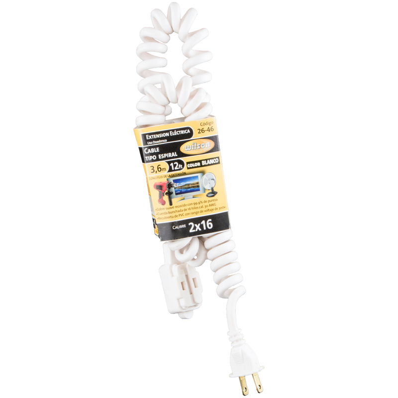 Extensión Eléctrica en Espiral Uso Doméstico de 3 y 6 mts - 3.6 Mts/Blanca