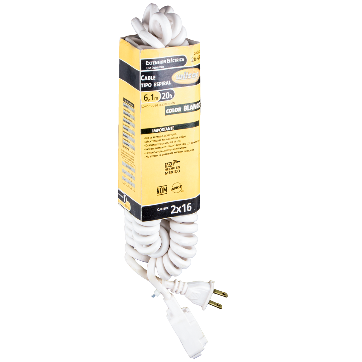 Extensión Eléctrica en Espiral Uso Doméstico de 3 y 6 mts - 6.1 Mts/Blanca