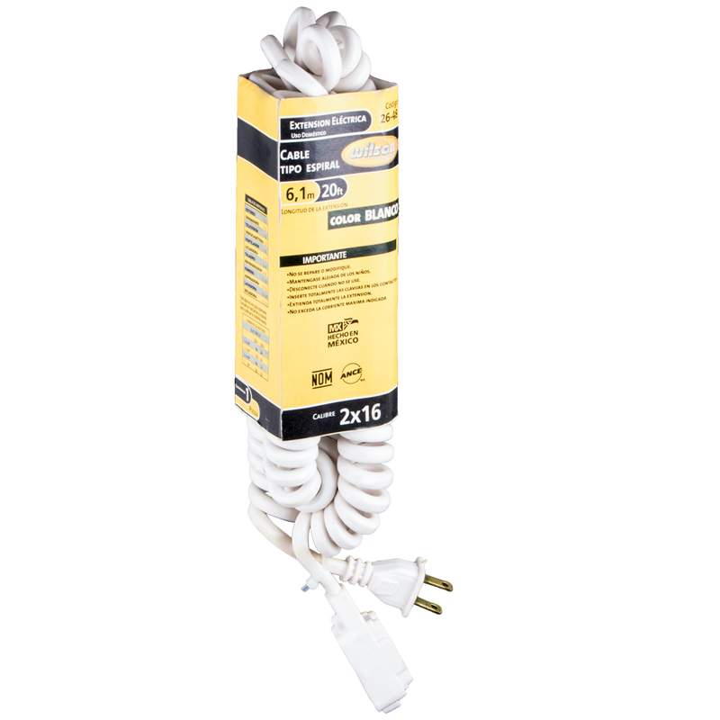 Extensión Eléctrica en Espiral Uso Doméstico de 3 y 6 mts - 6.1 Mts/Blanca