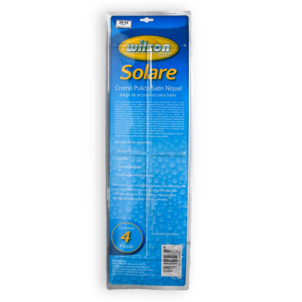 Accesorios para Baño Wilson 28-54 |  Cromado/Satinado | 4 pzas | Modelo Solare