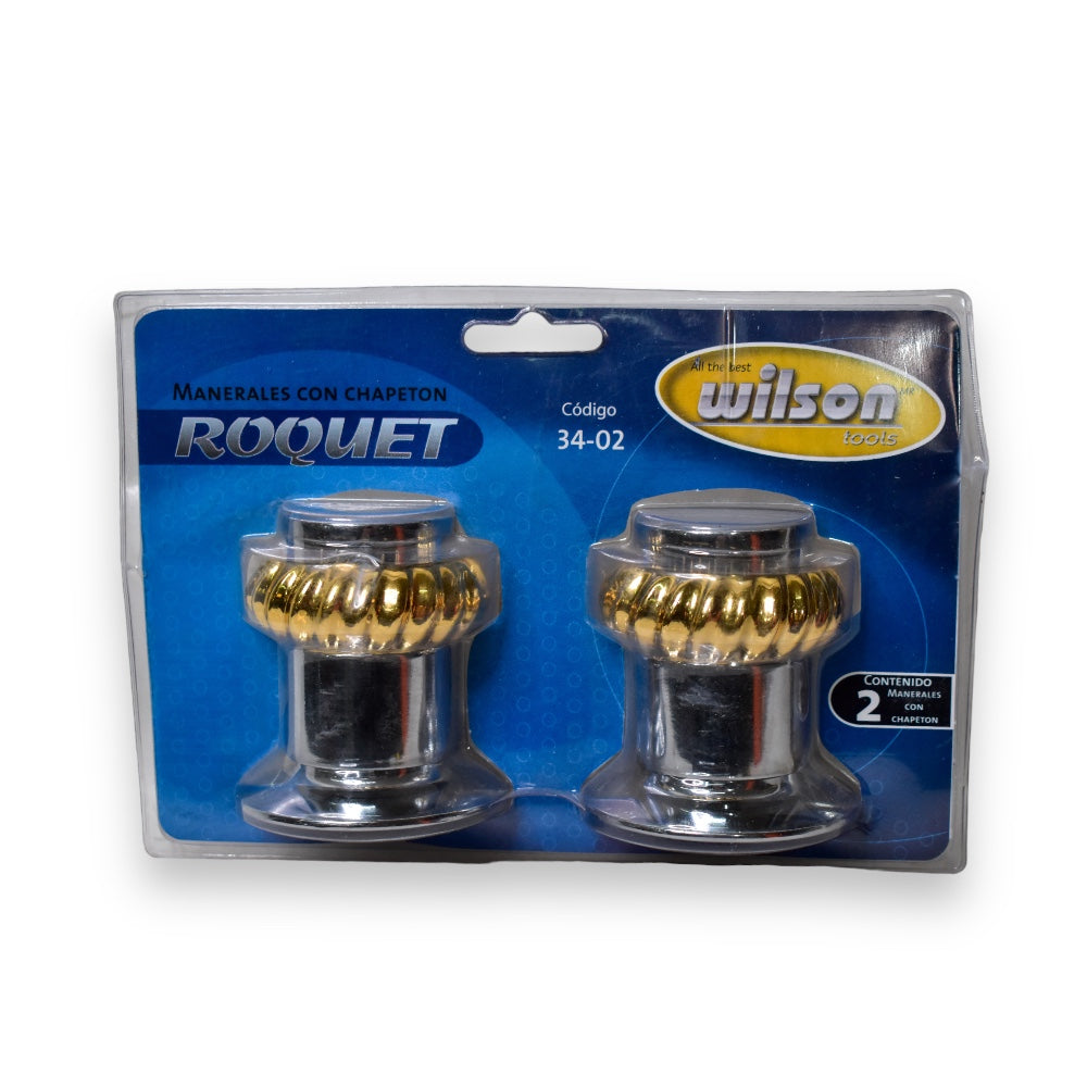 Juego de 2 Manerales para Regadera Mod. Roquet, Acabados en Cromo y Satinado - Cromo Oro