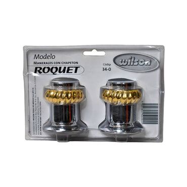 Juego de 2 Manerales para Regadera Mod. Roquet, Acabados en Cromo y Satinado - Cromo Oro