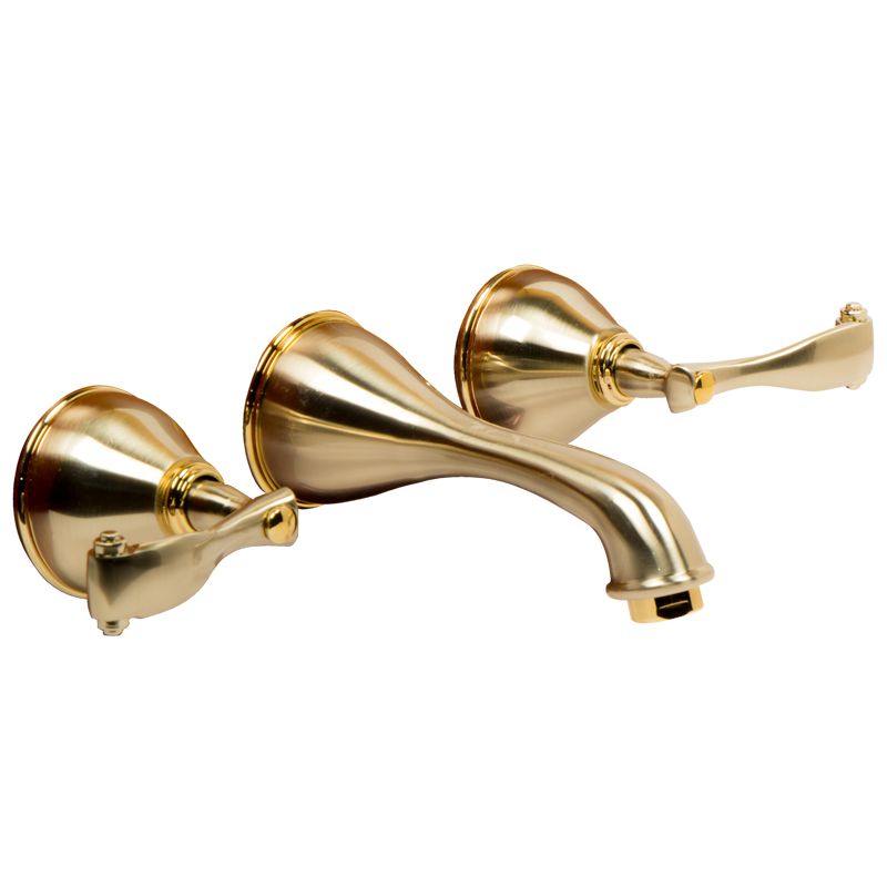 Mezcladora para Lavabo Montaje de Piso/Pared 8” Mod. Da Vinci - Satín y Oro de Pared