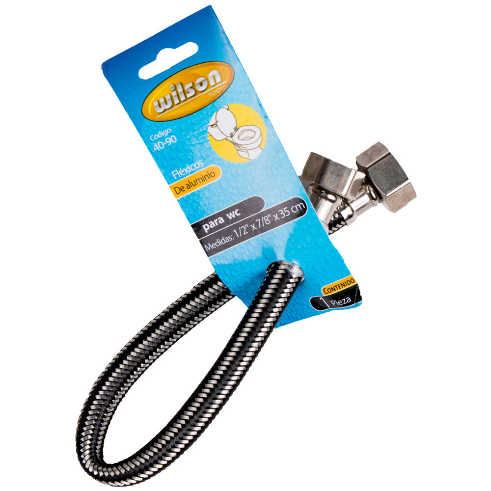 Manguera Flexible Wilson 40-90 | Aluminio | Para WC | Medidas 1/2" x 7/8" x35cm
