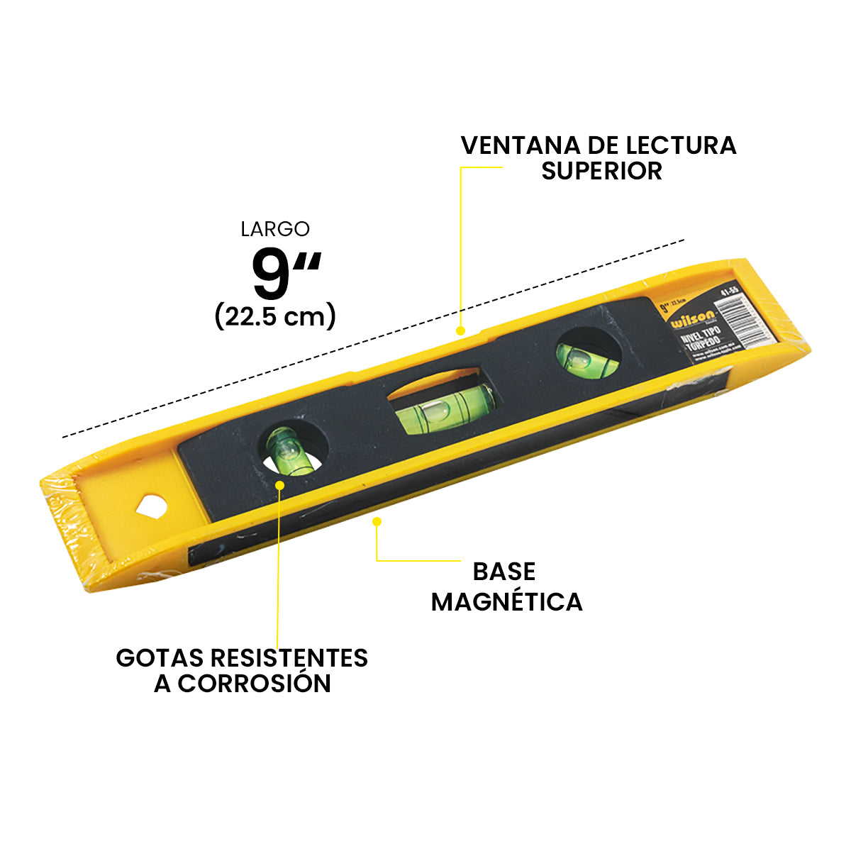 Nivel Tipo Torpedo 9" (22.8cm) cuerpo de Plástico