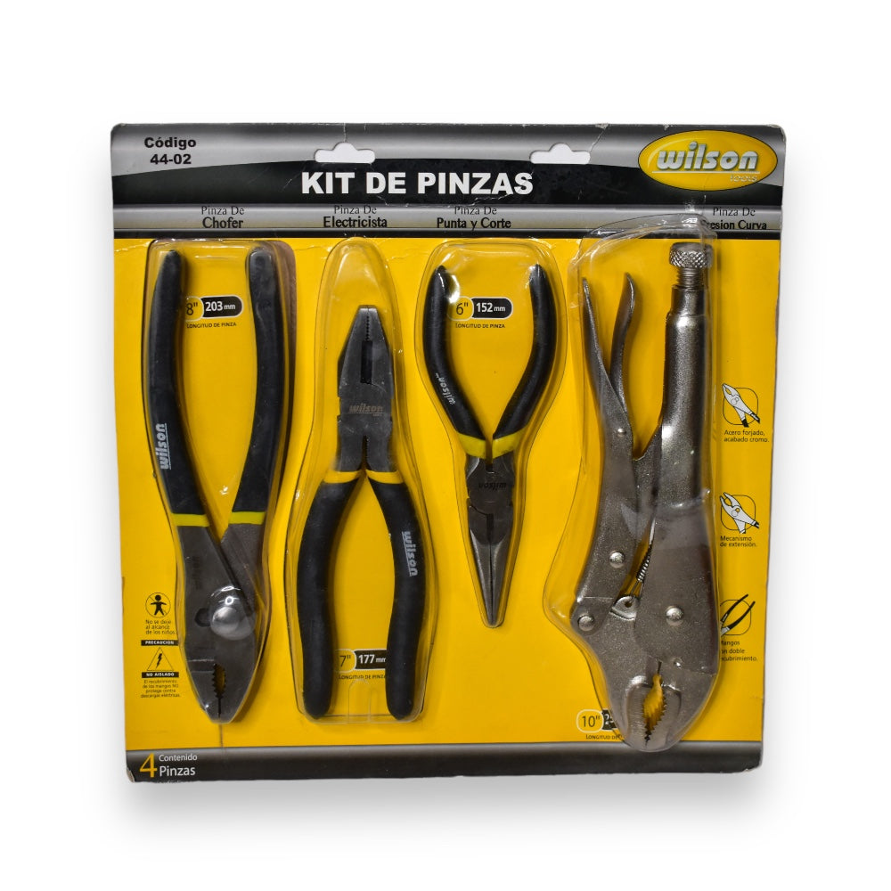 Kit de Pinzas de Presión, Punta y corte, Electricista y Chofer