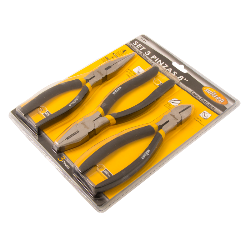 Juego de 3 Piezas de Pinzas: Punta, Electricista y Corte