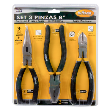 Juego de 3 Piezas de Pinzas: Punta, Electricista y Corte