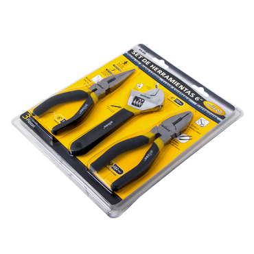 Kit de 3 pzs: Pinza de Punta, Electricista y Llave Ajustable
