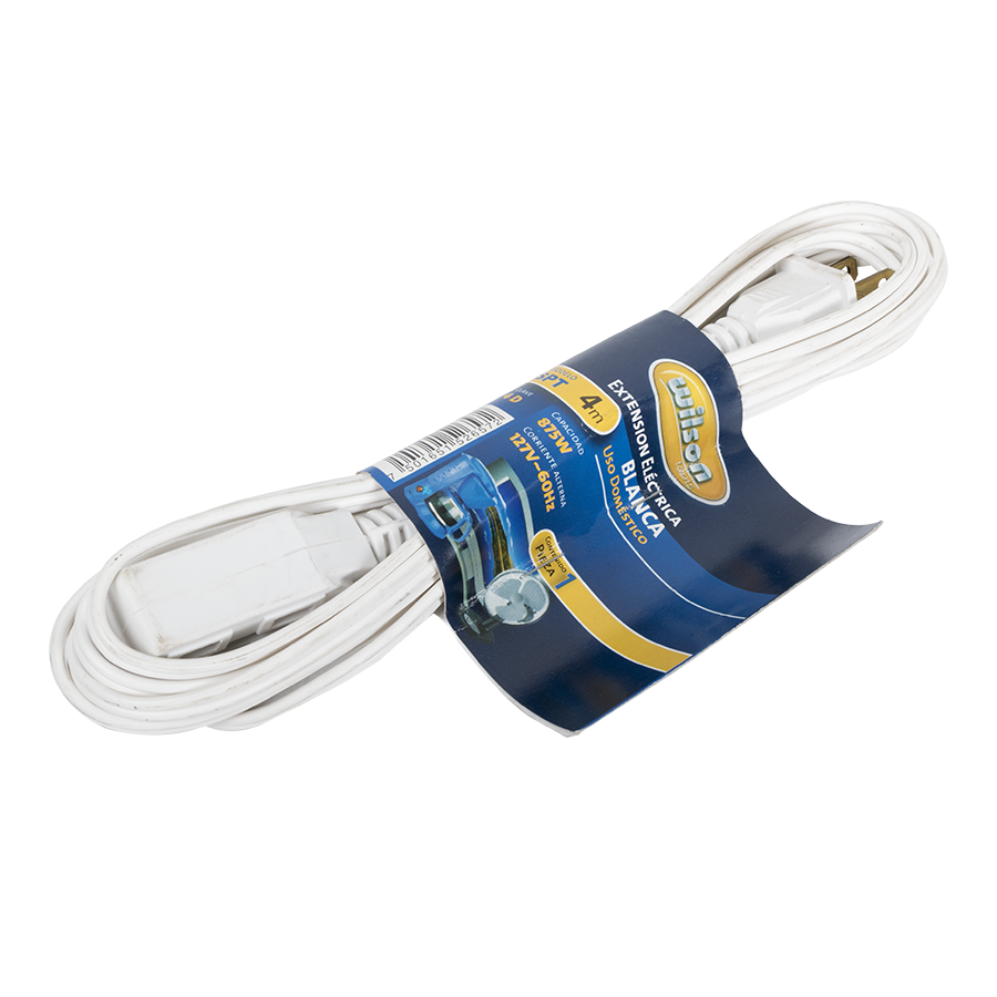 Extensión Eléctrica Uso Doméstico 1.5, 2, 4, 5, 6, 8 mts - 4mts/Blanca