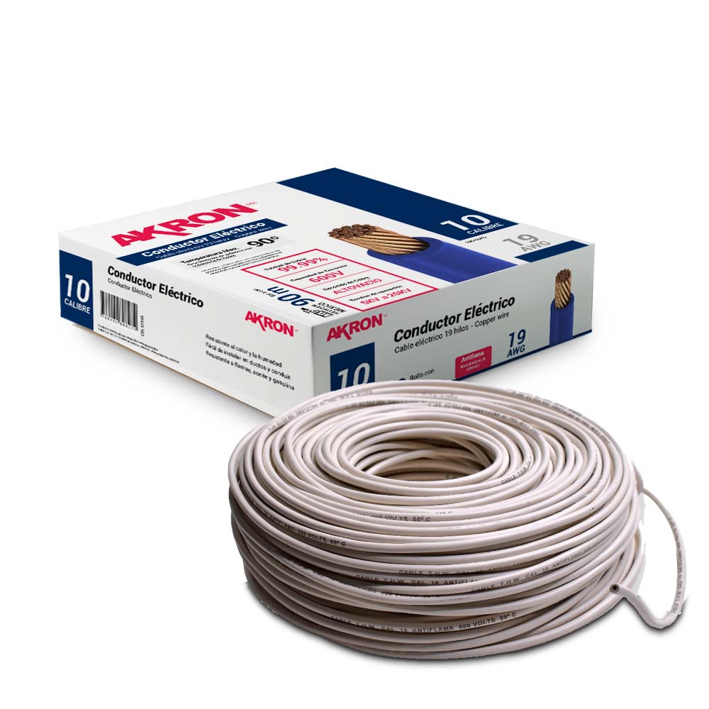Cable de Cobre Akron 52-10B | Calibre 10 | 90 m | Blanco
