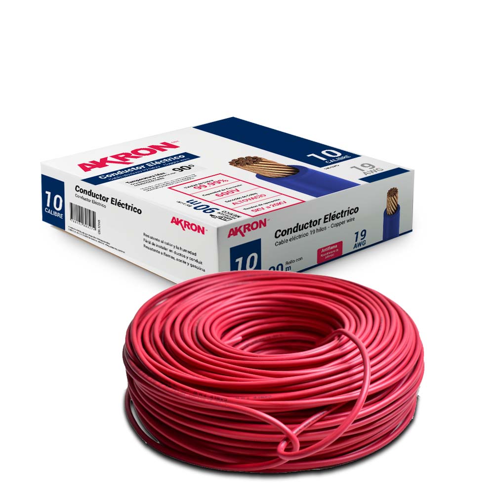 Cable de Cobre Akron 52-10R | Calibre 10 | 90 m | Rojo