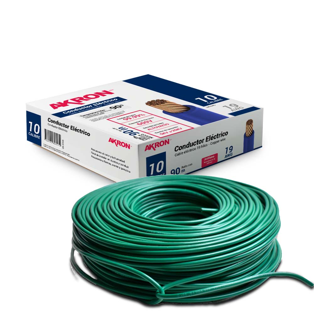 Cable de Cobre Akron 52-10V | Calibre 10 | 90 m | Verde