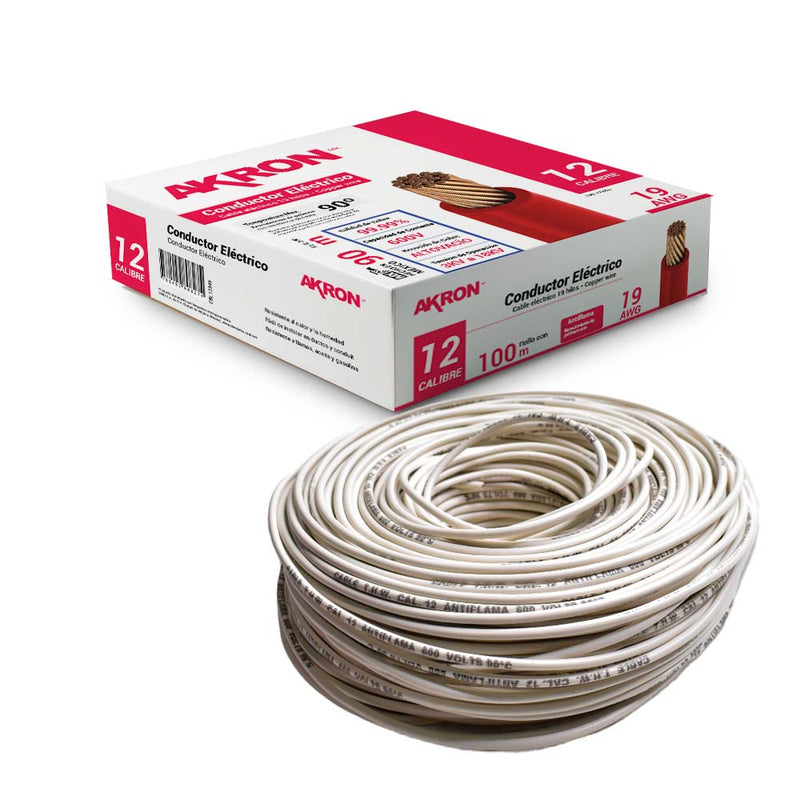 Cable de Cobre Akron 52-12B | Calibre 12 | 90 m | Blanco
