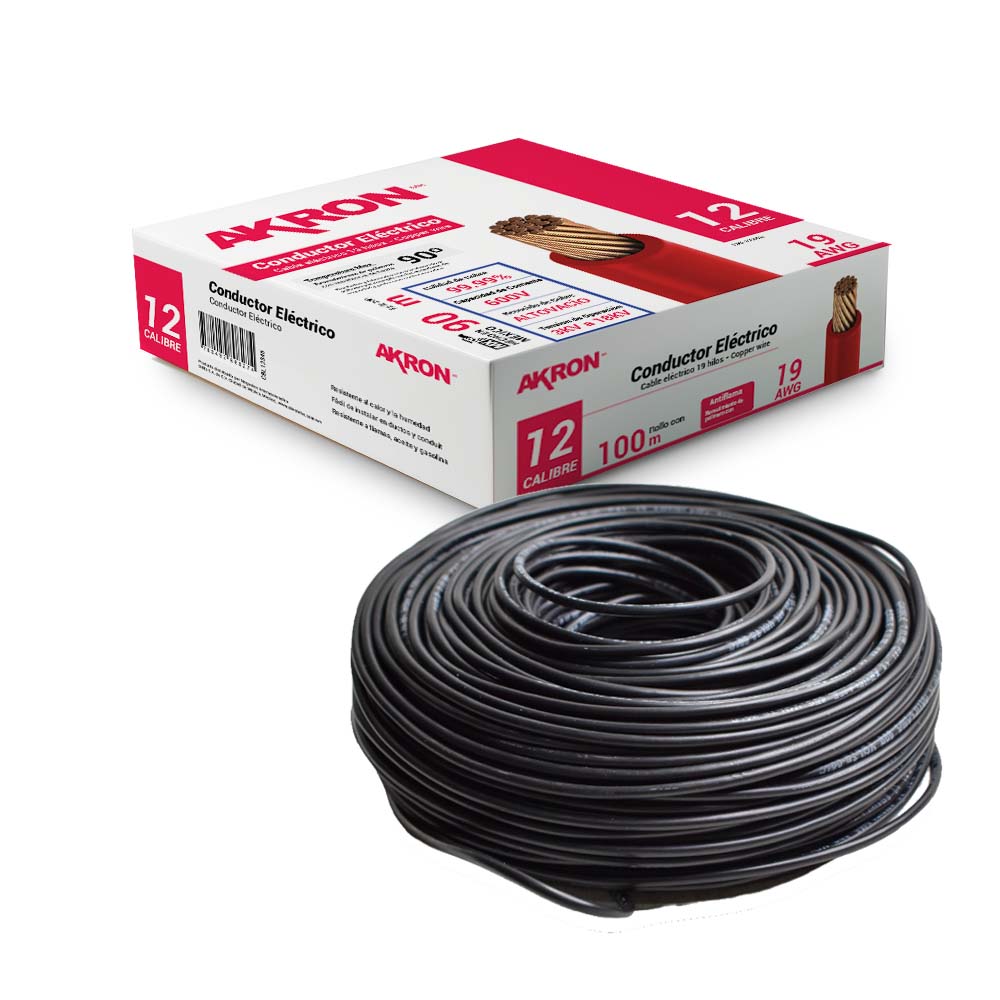 Cable de Cobre Akron 52-12N | Calibre 12 |  90 m | Negro