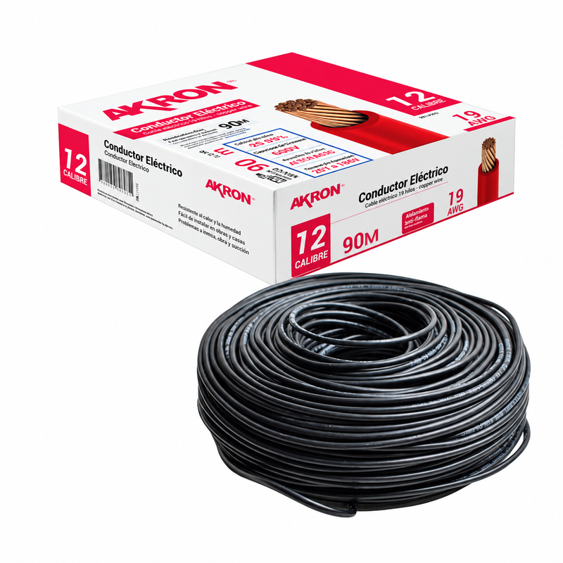 Cable de Cobre Akron 52-12N | Calibre 12 |  90 m | Negro