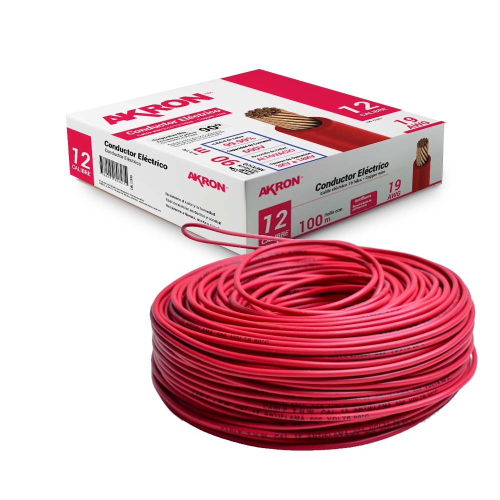 Cable de Cobre Akron 52-12R | Calibre 12 | 90 m | Rojo