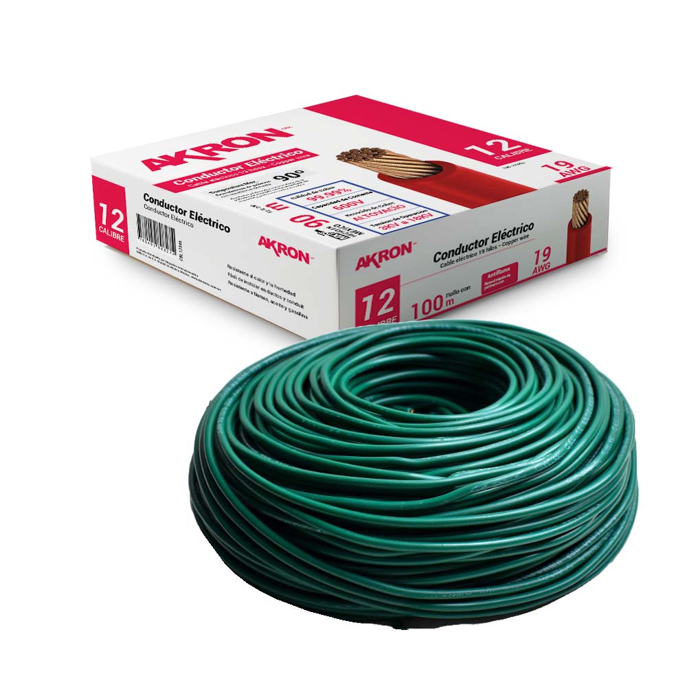 Cable de Cobre Akron 52-12V | Calibre 12 |  90 m | Verde