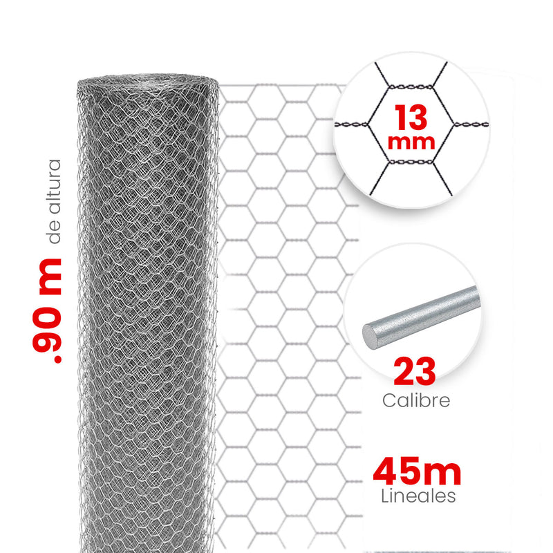 Malla Hexagonal Reforzada Akron 60-01R | Alto 0.90m | Largo 45m | Abertura 13mm | Calibre 23