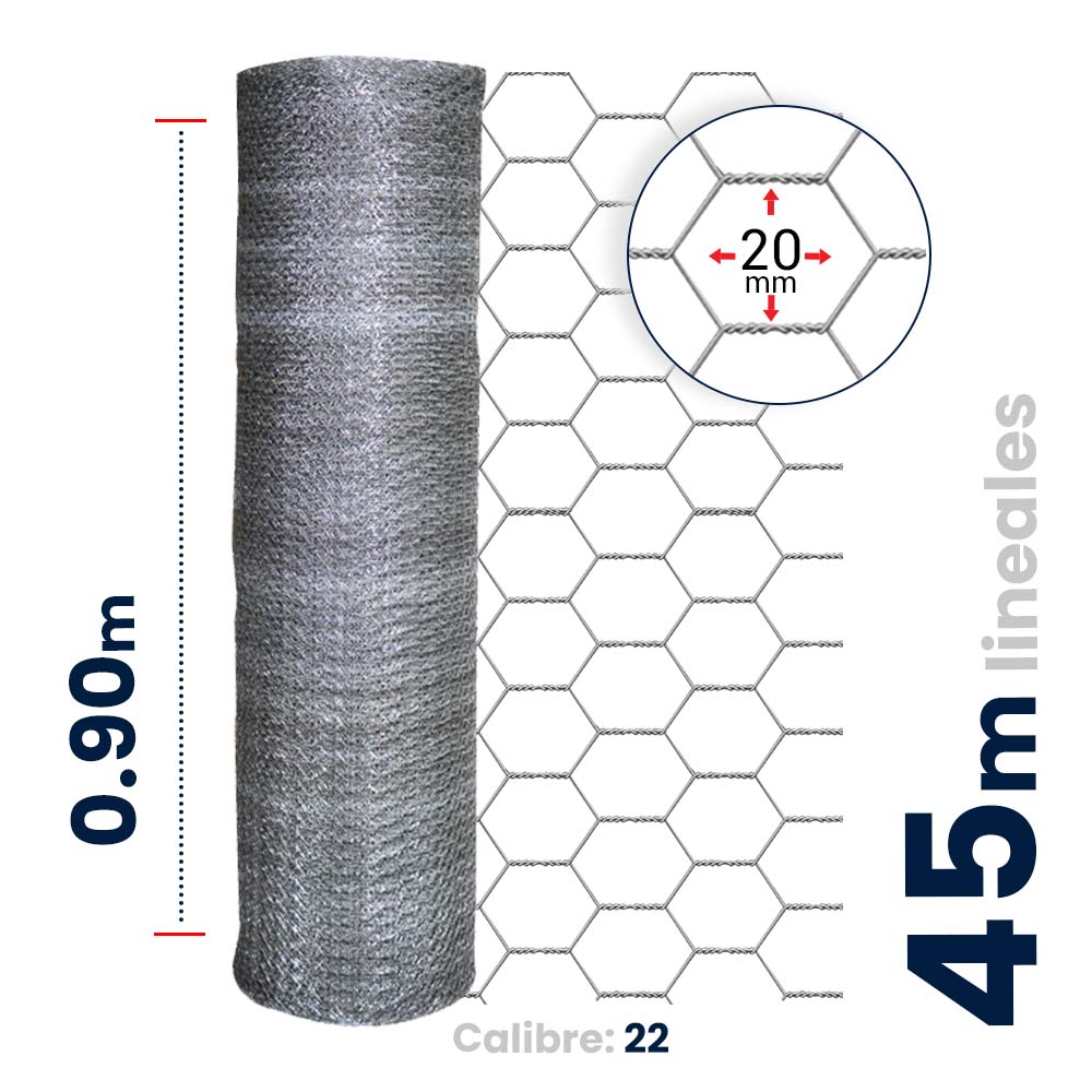 Malla Hexagonal Akron 60-02 | Alto 0.90m | Largo 45m | Abertura 20mm | Calibre 22