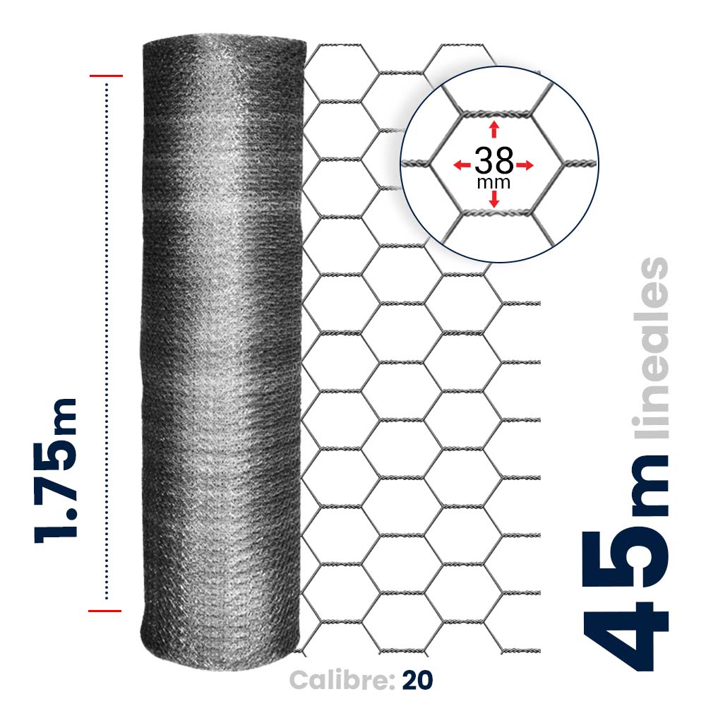 Malla Hexagonal Reforzada Akron 60-09R | Alto 1.75m | Largo 45m | Abertura 38mm | Calibre 20