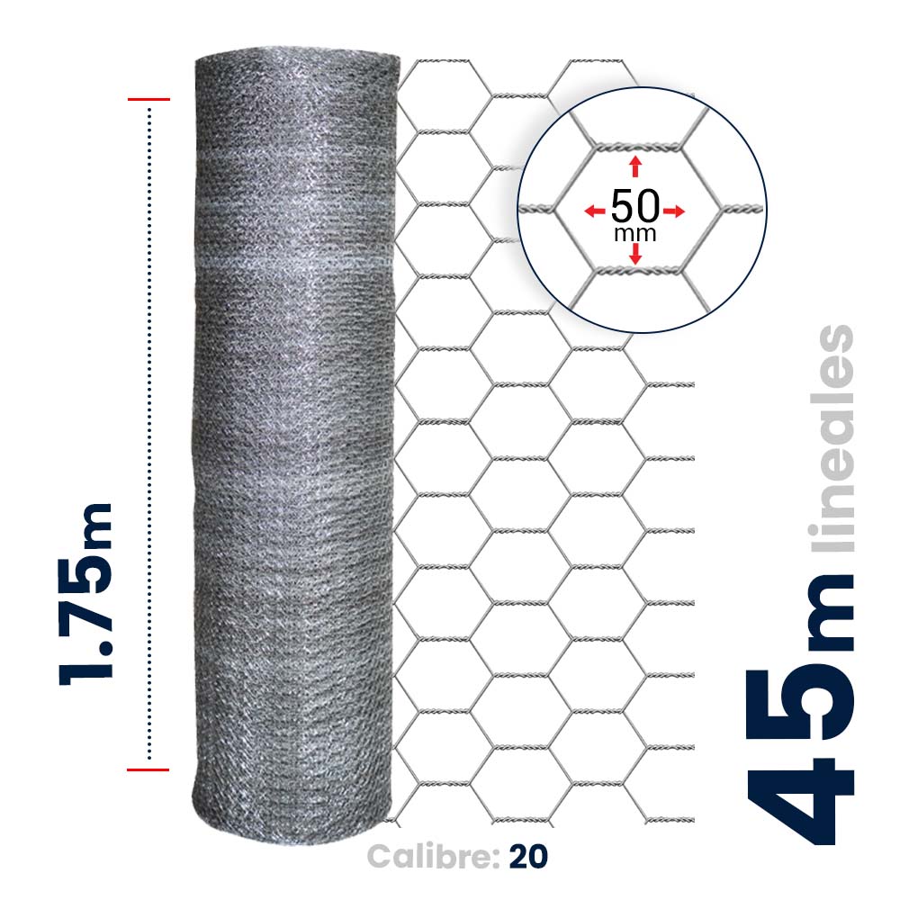 Malla Hexagonal Akron 60-11 | Alto 1.75m | Largo 45m | Abertura 50mm | Calibre 20