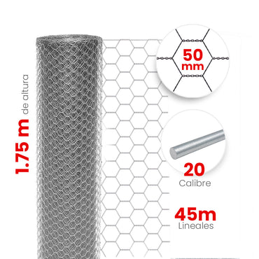 Malla Hexagonal Akron 60-11 | Alto 1.75m | Largo 45m | Abertura 50mm | Calibre 20