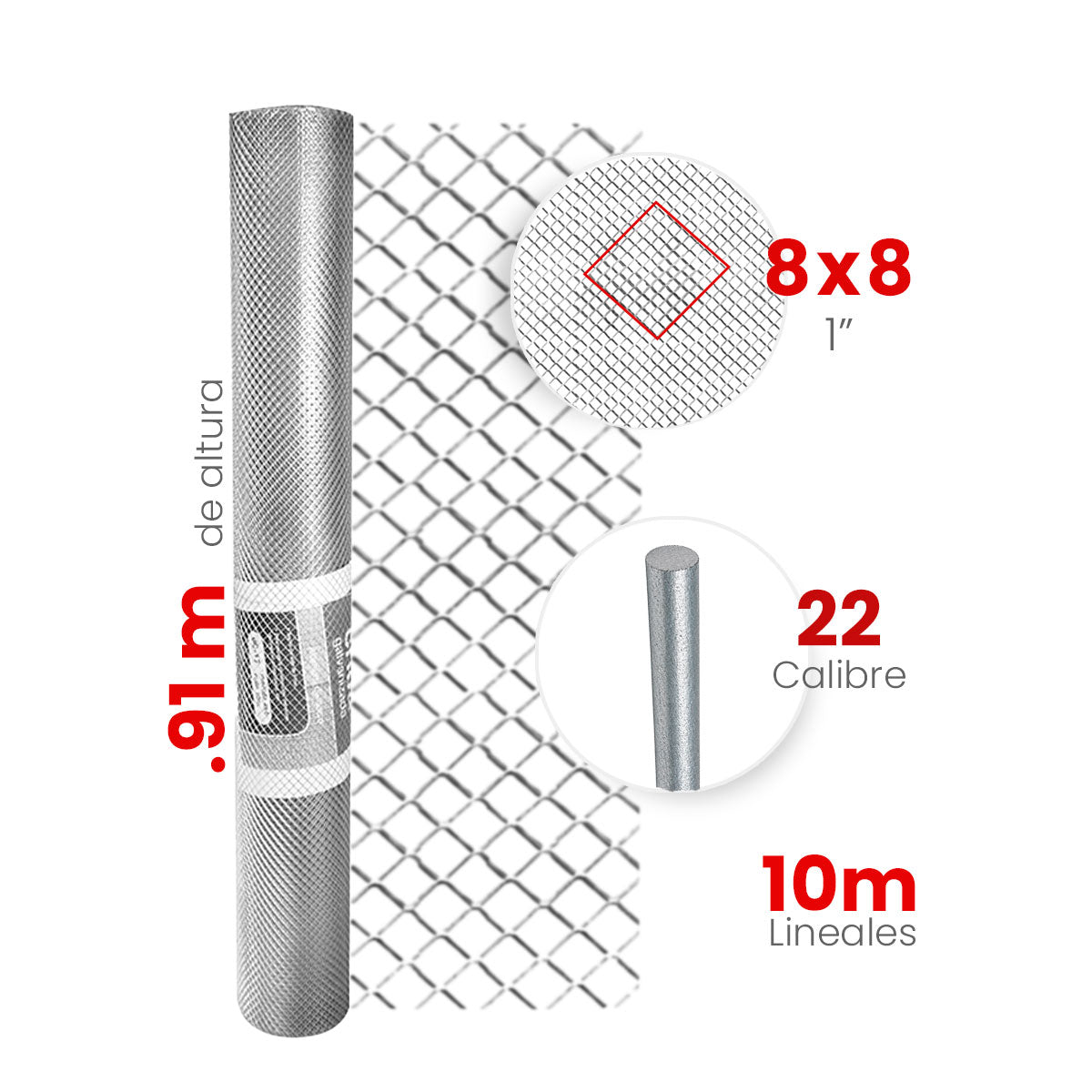 Malla Criba Nueva Generación Galvanizada Akron 60-20 | Medida 8x8 | Largo 10m | Calibre 24