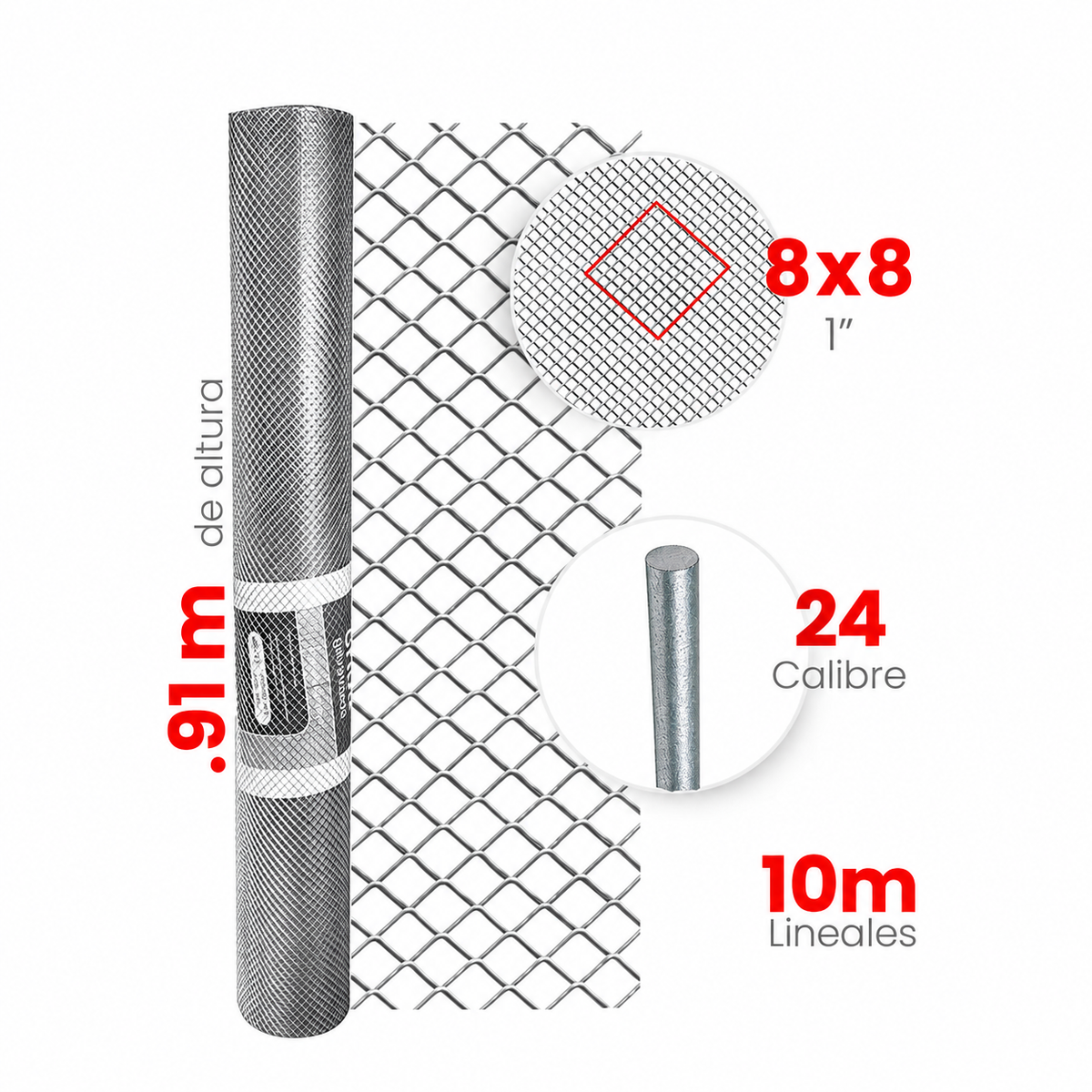 Malla Criba Nueva Generación Galvanizada Akron 60-20 | Medida 8x8 | Largo 10m | Calibre 24