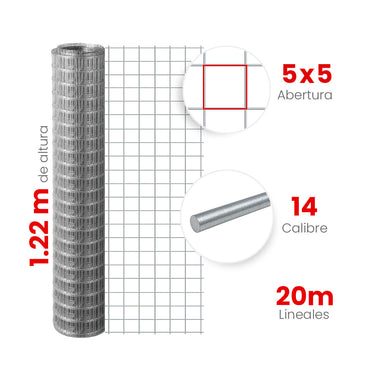 Multimalla Galvanizada Electrosoldada Akron 60-21 | Abertura 5 x 5cm | Altura 1.22m | Calibre 14 | Rollo 20m