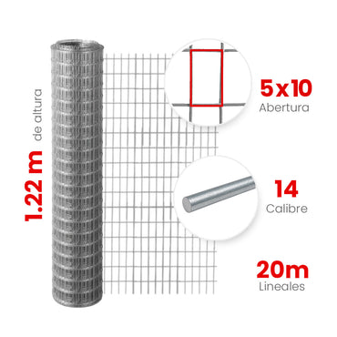 Multimalla Galvanizada Electrosoldada Akron 60-22 | Abertura 5 x 10cm | Altura 1.22m | Calibre 14 | Rollo 20m