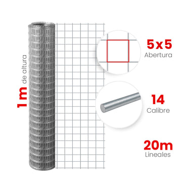 Multimalla Galvanizada Electrosoldada Akron 60-50 | Abertura 5 x 5cm | Altura 1.00m | Calibre 14 | Rollo 20m