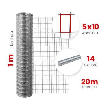 Multimalla Galvanizada Electrosoldada Akron 60-51 | Abertura 5 x 10cm | Altura 1.00m | Calibre 14 | Rollo 20m