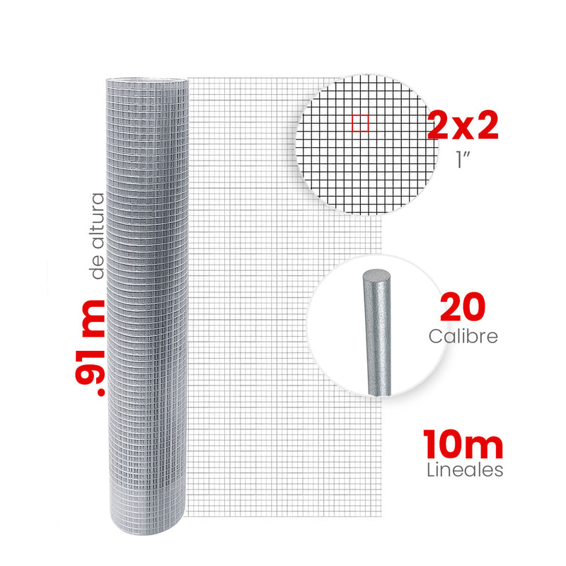 Malla Criba Reforzada Galvanizada Akron 61-15R | Medida 2x2 | Largo 10m | Calibre 20