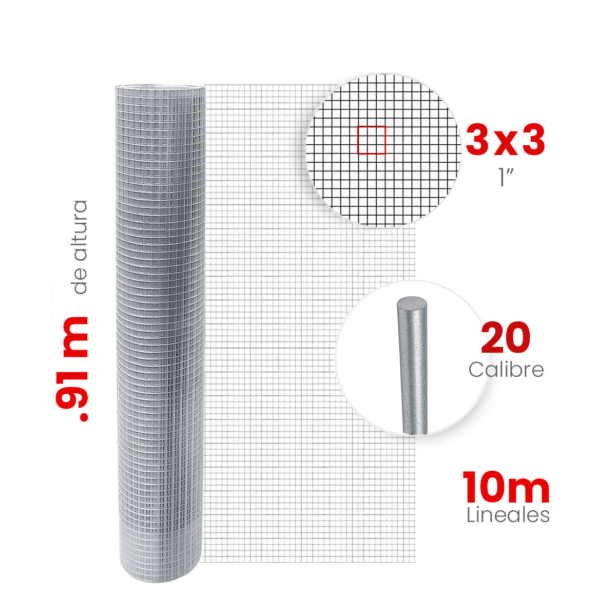 Malla Criba Reforzada Galvanizada Akron 61-16R | Medida 3x3 | Largo 10m | Calibre 20