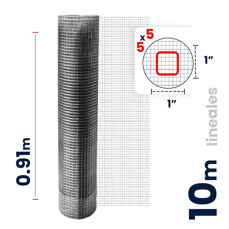 Malla Criba Ligera Galvanizada Akron 61-18 | Medida 5x5 | Largo 10m | Calibre 22