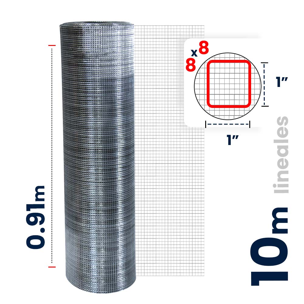 Malla Criba Ligera Galvanizada Akron 61-50 | Medida 8x8 | Largo 10m | Calibre 24