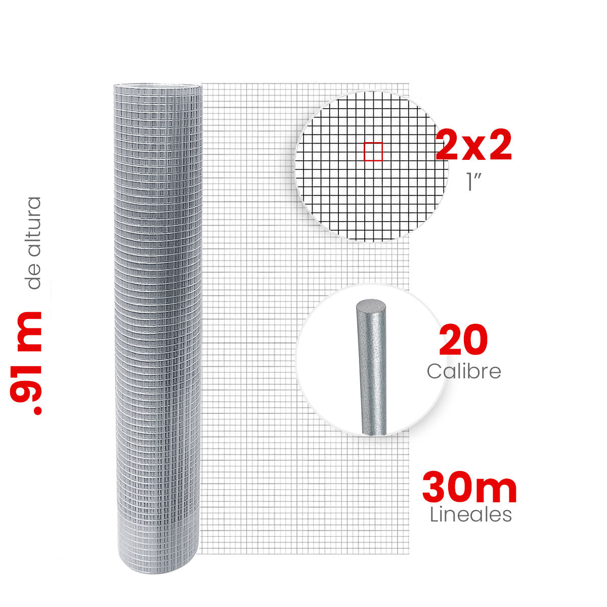 Malla Criba Ligera Galvanizada Akron 61-51 | Medida 2x2 | Largo 30m | Altura 0.91m | Calibre 20