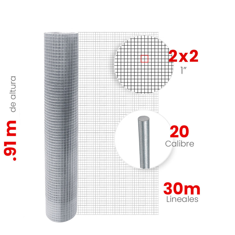 Malla Criba Ligera Galvanizada Akron 61-51 | Medida 2x2 | Largo 30m | Altura 0.91m | Calibre 20