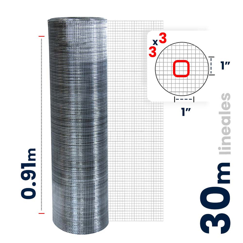 Malla Criba Ligera Galvanizada Akron 61-52 | Medida 3x3 | Largo 30m | Calibre 20
