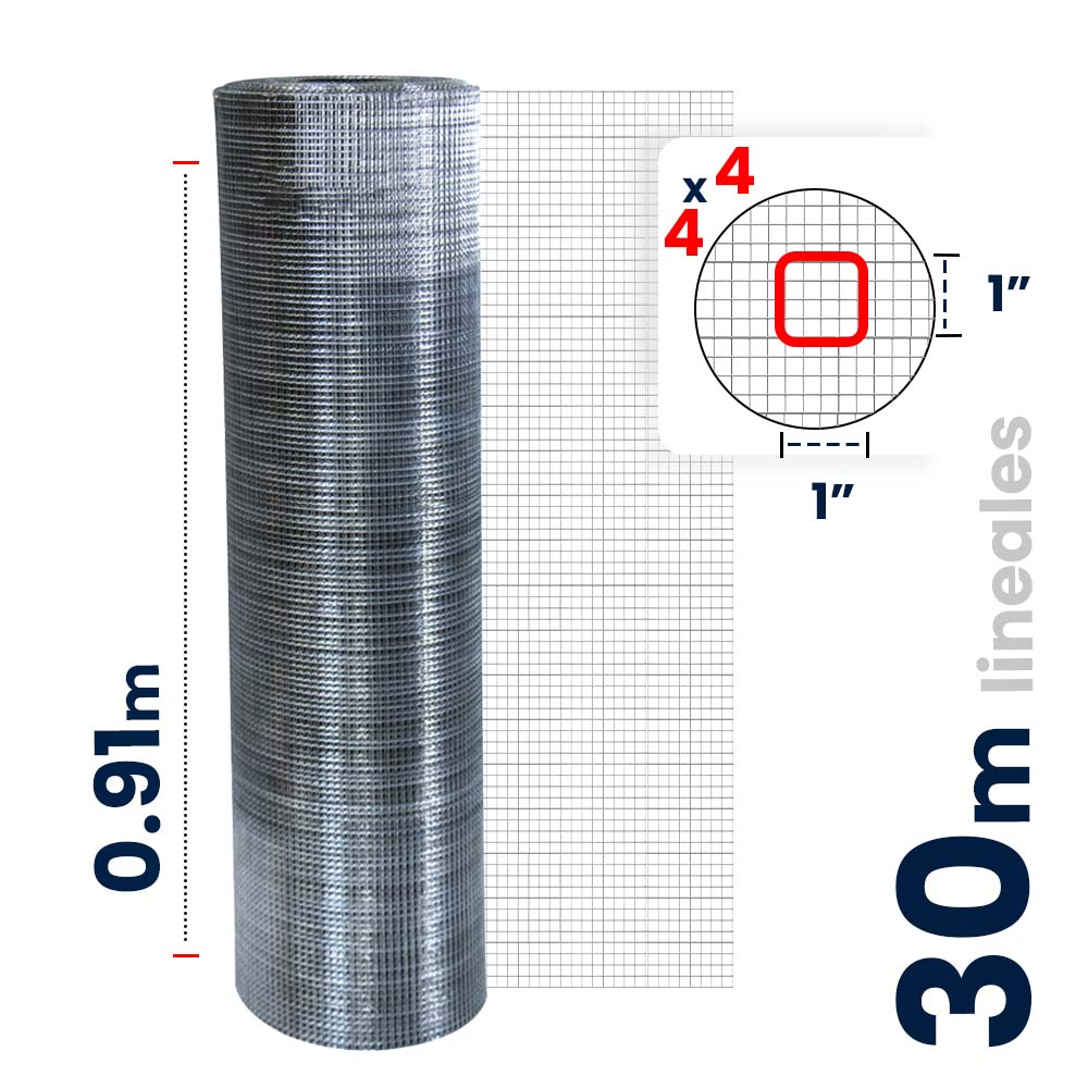 Malla Criba Ligera Galvanizada Akron 61-53 | Medida 4x4 | Largo 30m | Altura 0.91m | Calibre 22