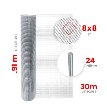 Malla Criba Ligera Galvanizada Akron 61-56 | Medida 8x8 | Largo 30m | Calibre 24