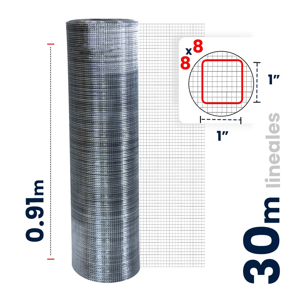 Malla Criba Ligera Galvanizada Akron 61-56 | Medida 8x8 | Largo 30m | Calibre 24