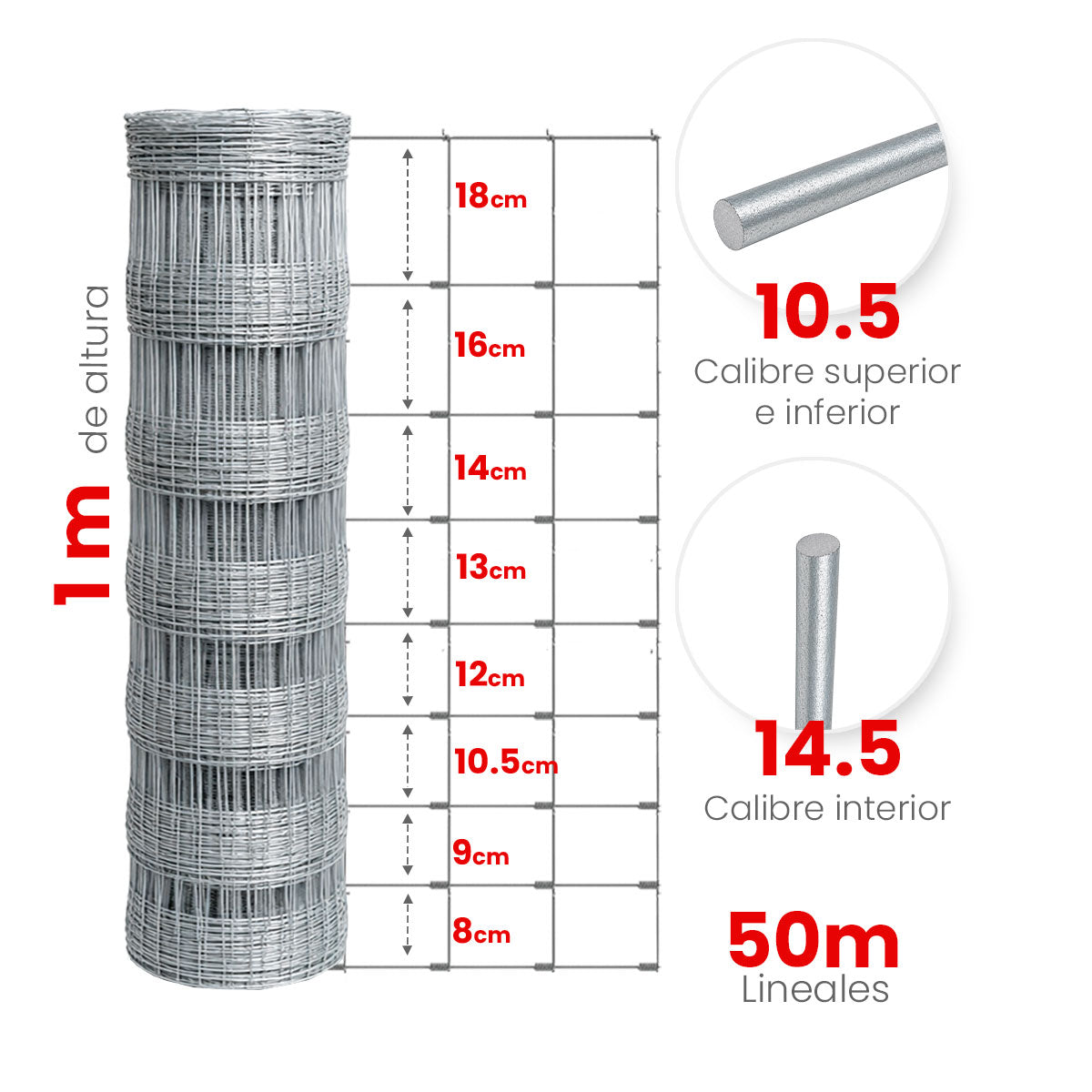 Malla Ganadera Galvanizada Akron 62-36 | Alto 1.00m | Rollo 50m