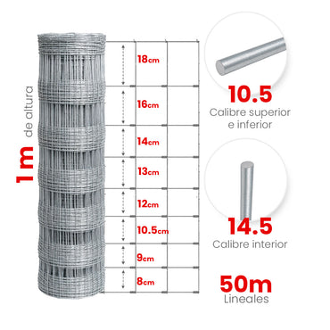 Malla Ganadera Galvanizada Akron 62-36 | Alto 1.00m | Rollo 50m